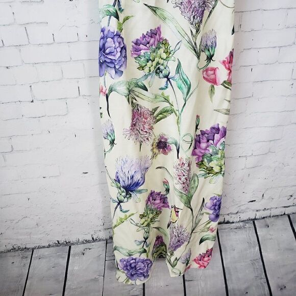 H&M Floral Bird Print Midi Sun Dress Open Back Size 4 NEW Yellow Ruffle Strap - Picture 4 of 13